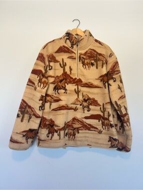 NWT!Men’s Old Navy Faux Sherpa Tan Western/Horse Quarter Zip SweatshirtSize L!